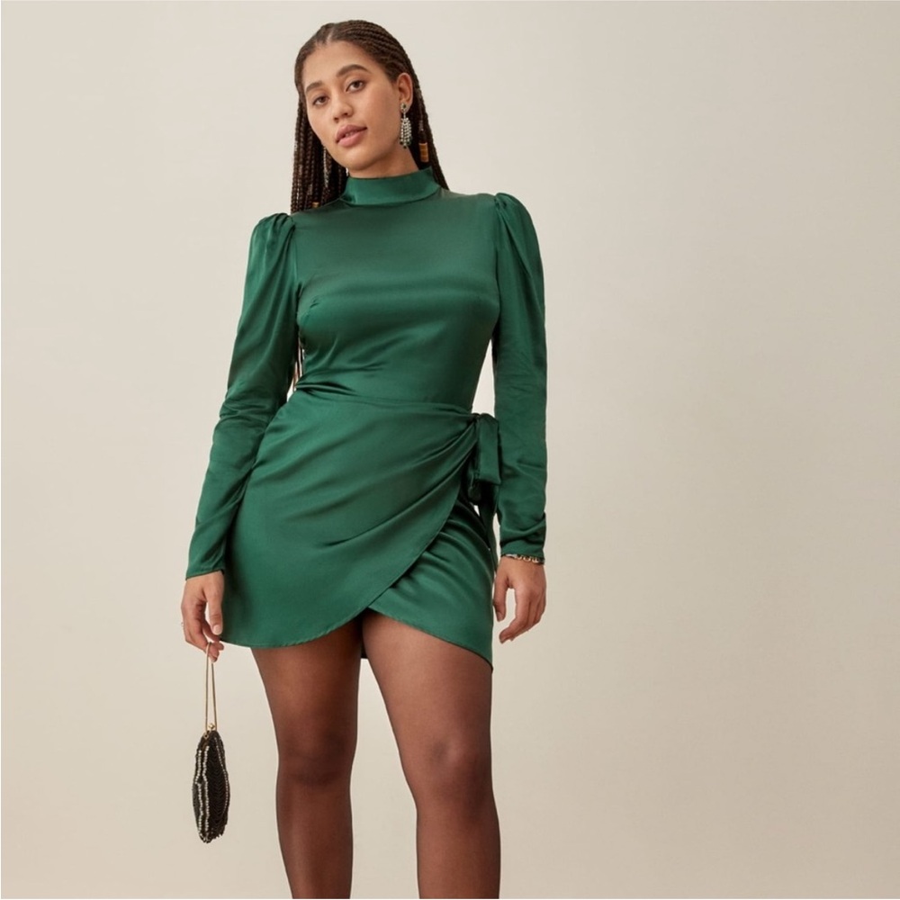 NEW Reformation Emerald Long Sleeve Wrap Dress - Green